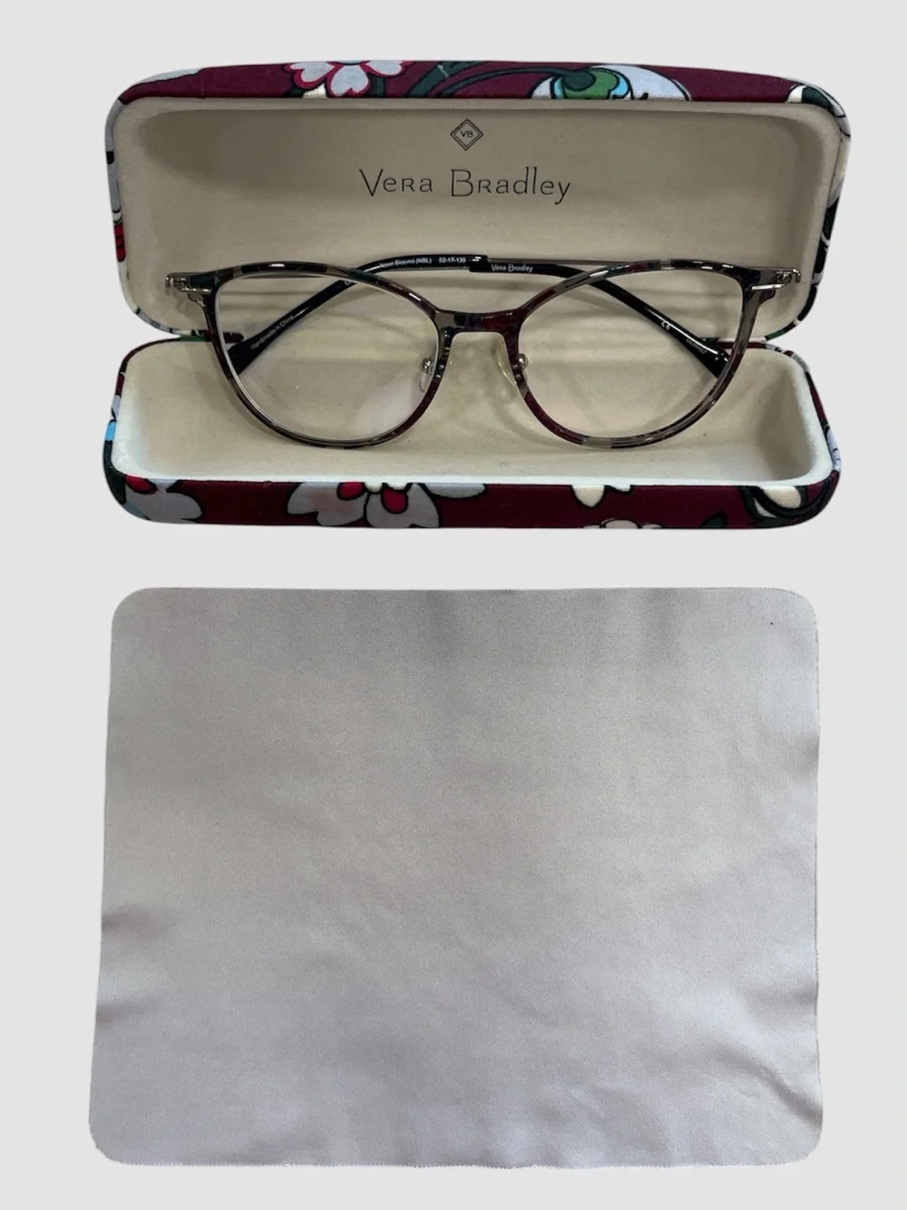 Vera Bradley Eyeglasses Bordeaux Blooms Clamshell Hard Shell Eyeglass